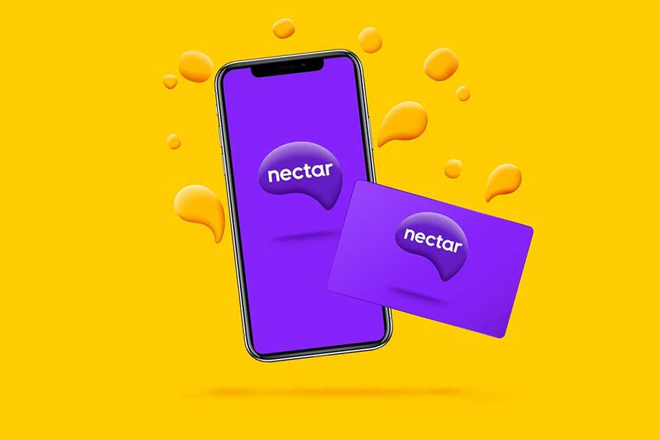A nectar banner showing the nectar logo on a phone as well as a card.