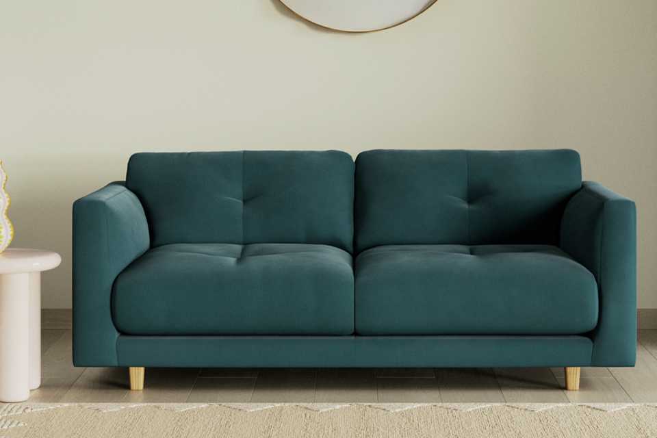 Habitat Emely Fabric 2 Seater Sofa - Teal - Ash Leg.