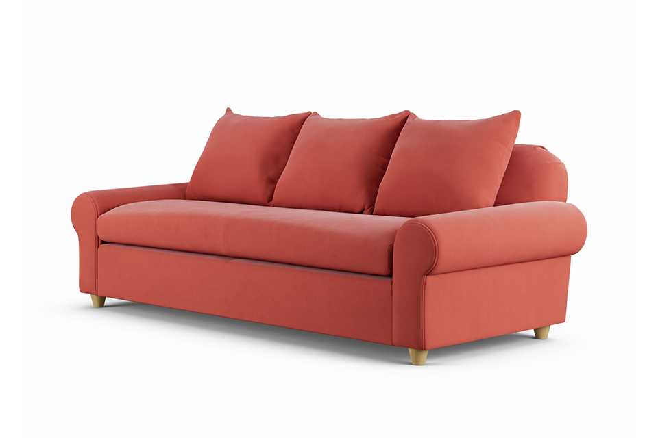 Side view of Habitat Whitby Fabric 4 Seater Sofa - Papaya - Ash Leg.
