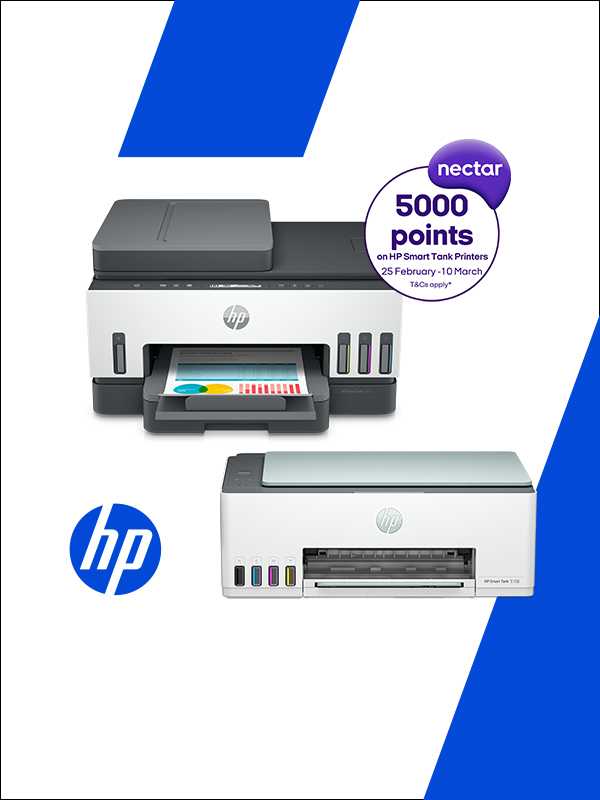5,000 Nectar points & up to £50 cashback with HP. Get 5,000 Nectar points, worth up to £25. plus, claim up to £50 cashback on all HP Smart Tank printers for a limited time.