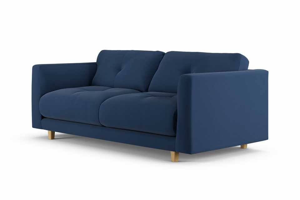 Side view of Habitat Emely Fabric 2 Seater Sofa - Navy Blue - Ash Leg.