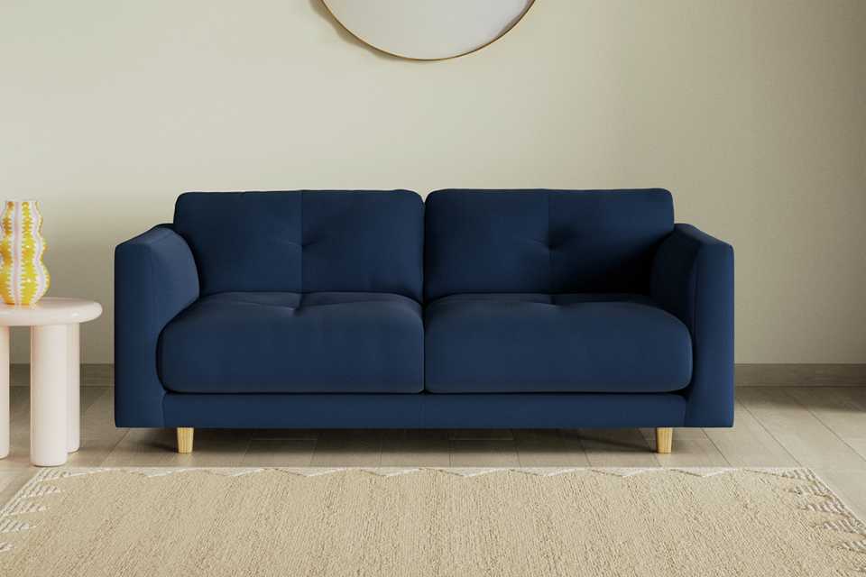 Habitat Emely Fabric 2 Seater Sofa - Navy Blue - Ash Leg.