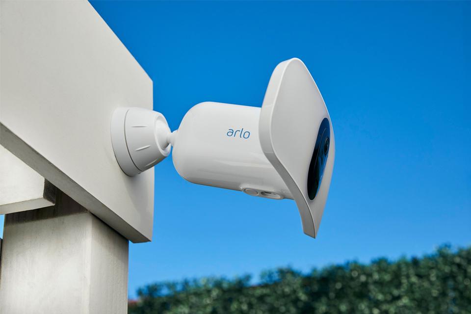 A close up of the Arlo Pro 3 floodlight camera.