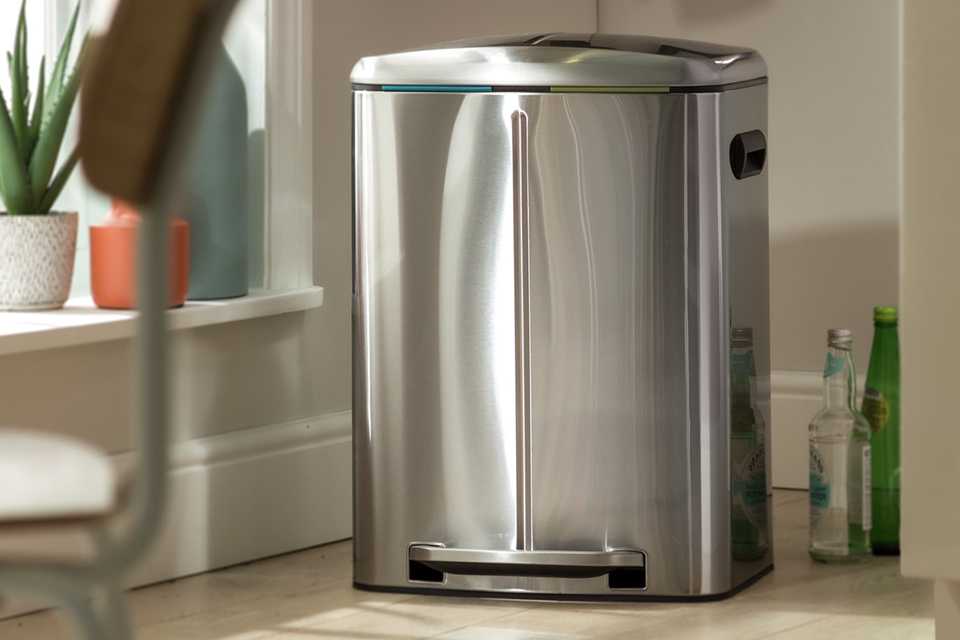 Silver bin in kitchen.