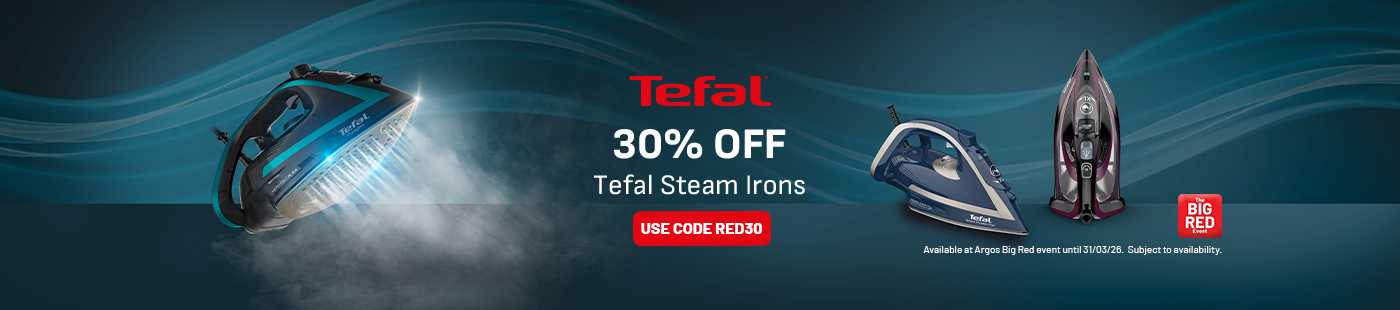 Tefal. 30% off Tefal steam irons. Use code RED30.