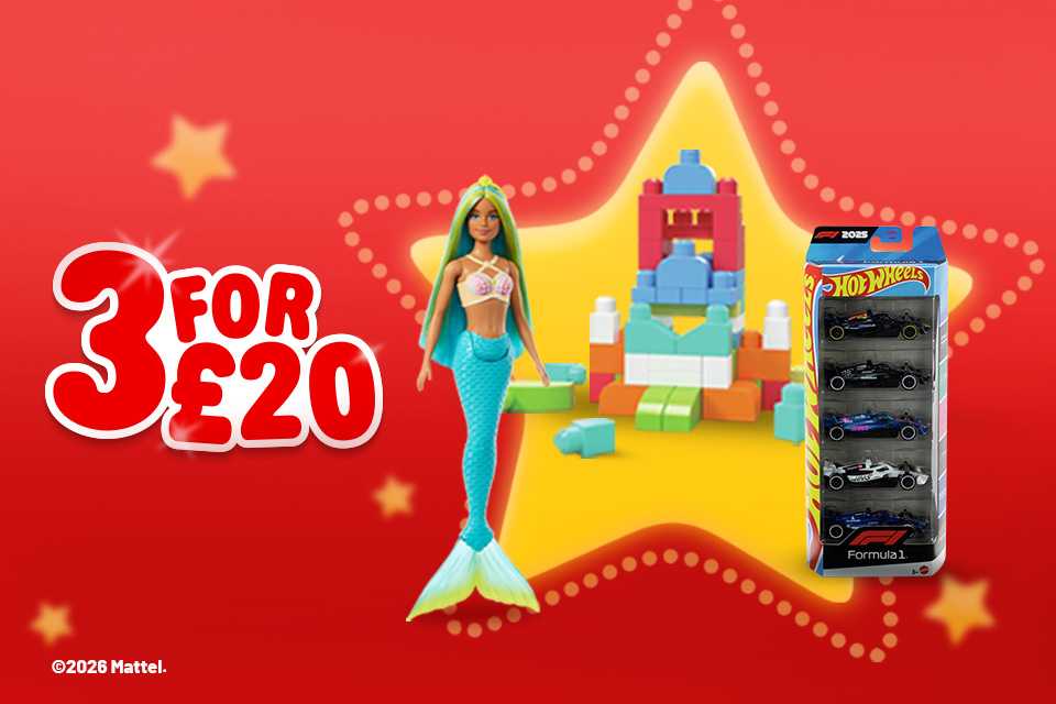 Shop 3 for £20 on selected toys. Entertain the kids for less.