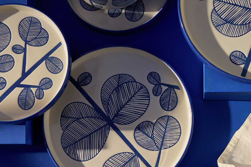 Habitat Blue Leaf 12 Piece Stoneware Dinner Set- Blue.