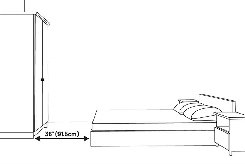 Diagram of a room with measurements of surrounding space.