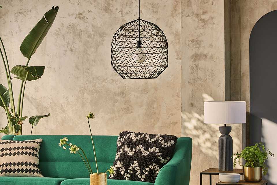 Ceiling light hanging in living room.