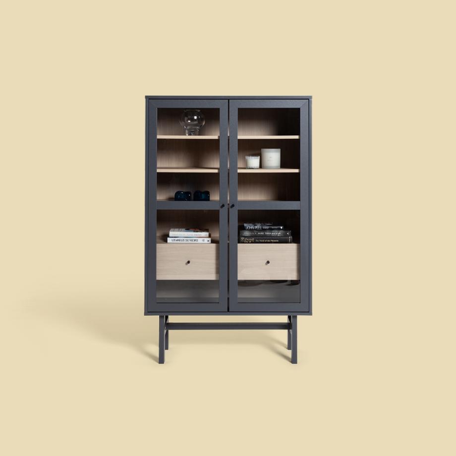 Glass front storage cabinet.