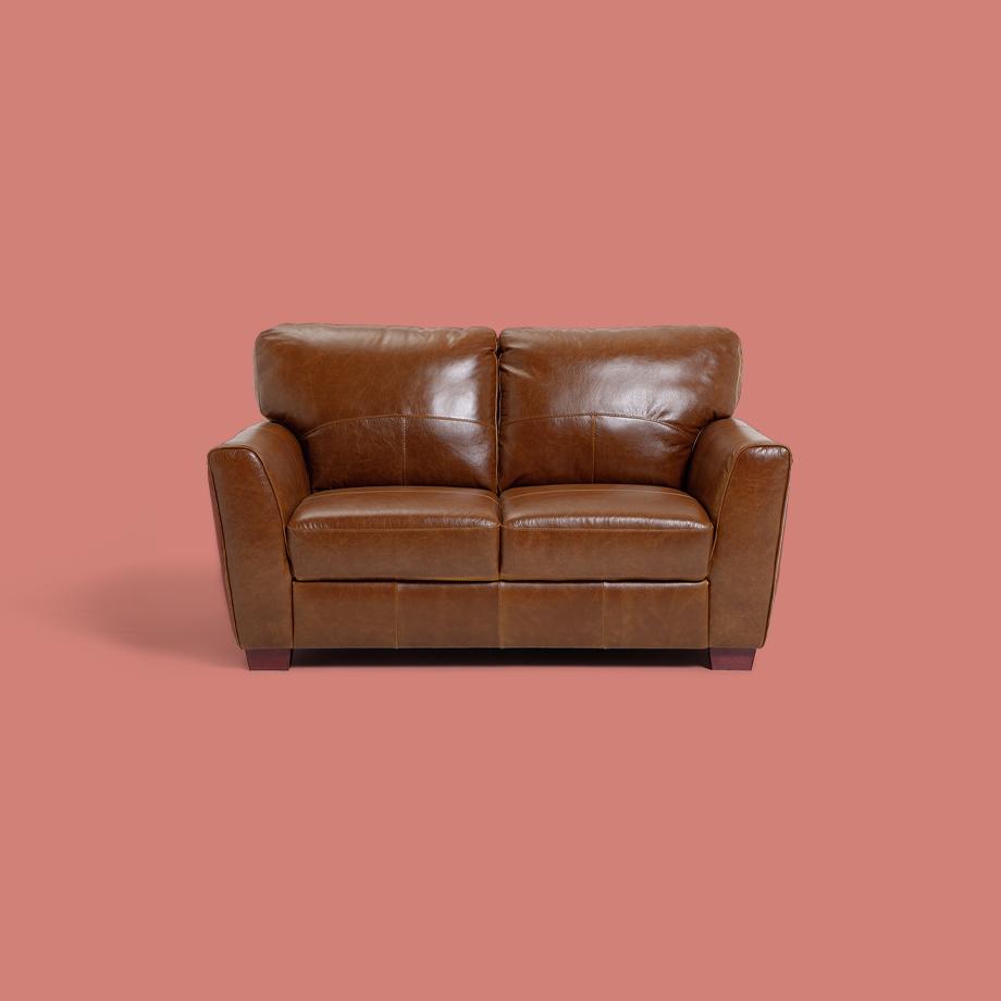 A brown leather sofa.