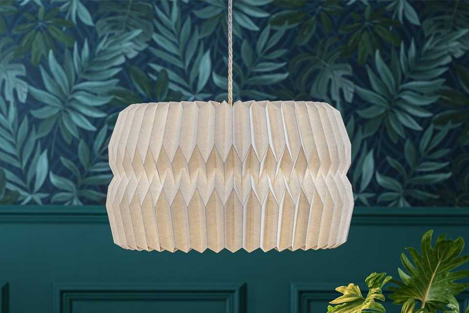 White paper light shade hanging.