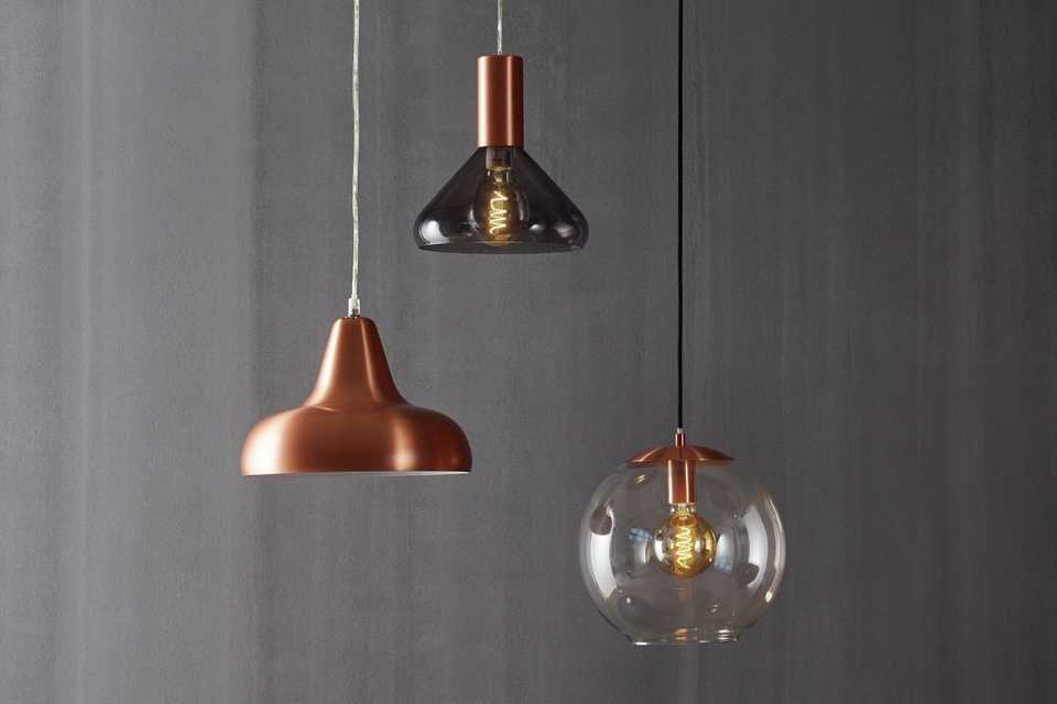 Gold and brass ceiling lights hanging.