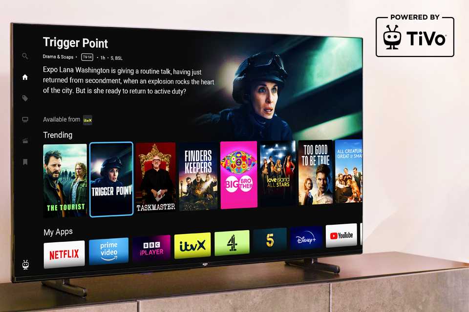 TiVo® content platform interface displayed on a Bush TV.