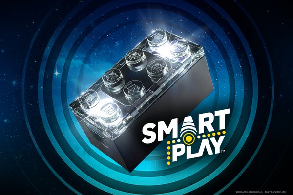 LEGO® SMART Play™ at Argos system placed against a dynamic electric blue background.