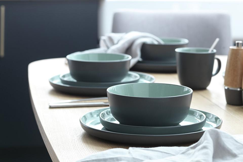 Habitat two tone dinner set in mint grey.