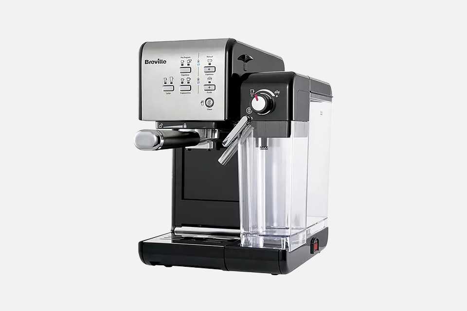 A black Breville VCF107 One-Touch Espresso coffee machine.