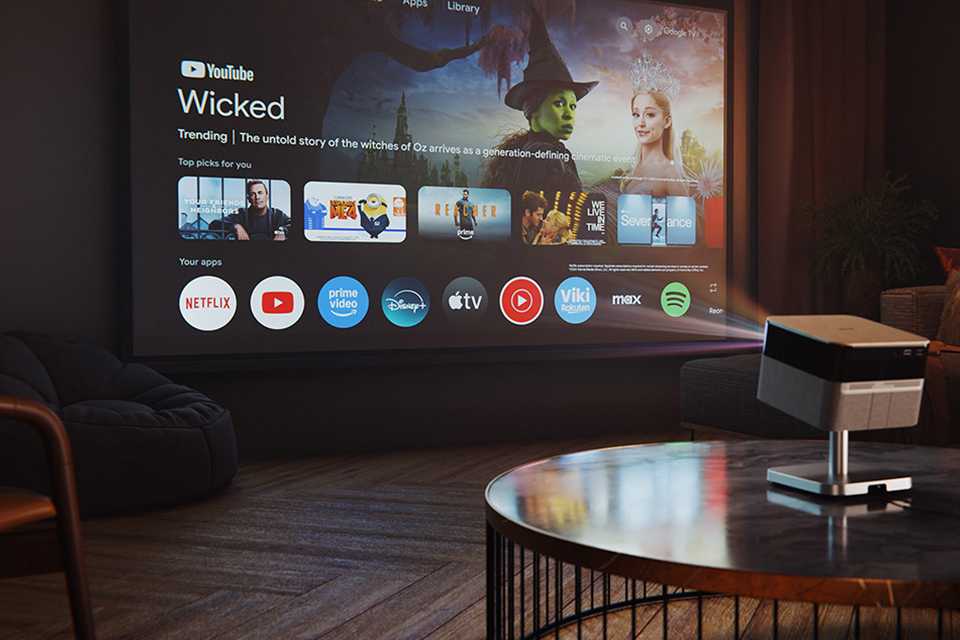 TV home screen being displayed on Epson projector.