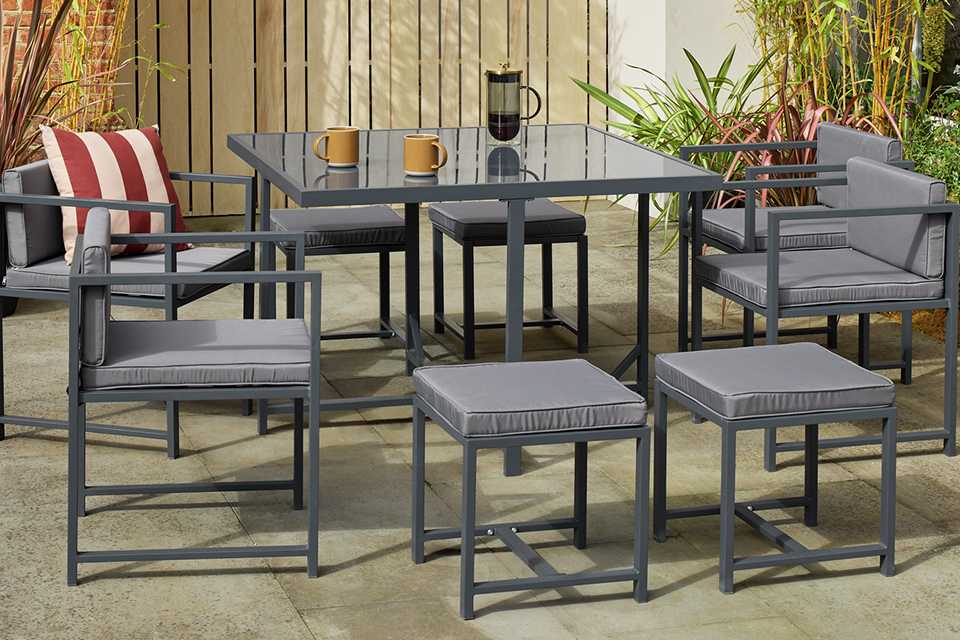Argos Home 8 Seater Modern Space Saving Patio Set- Charcoal.