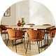 Habitat Amory Natural Dining Table & 6 Orange Chairs.
