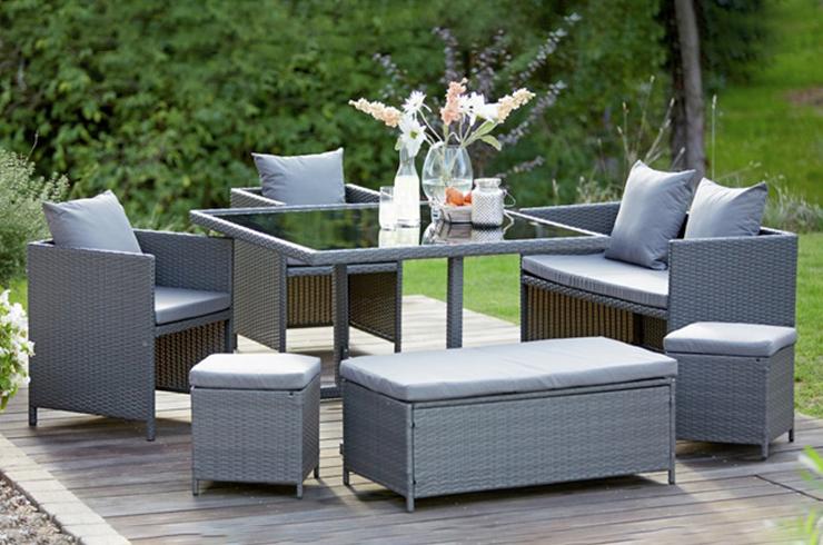 Rattan garden furniture.