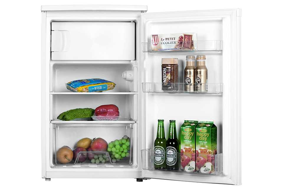 A Bush white under counter fridge.