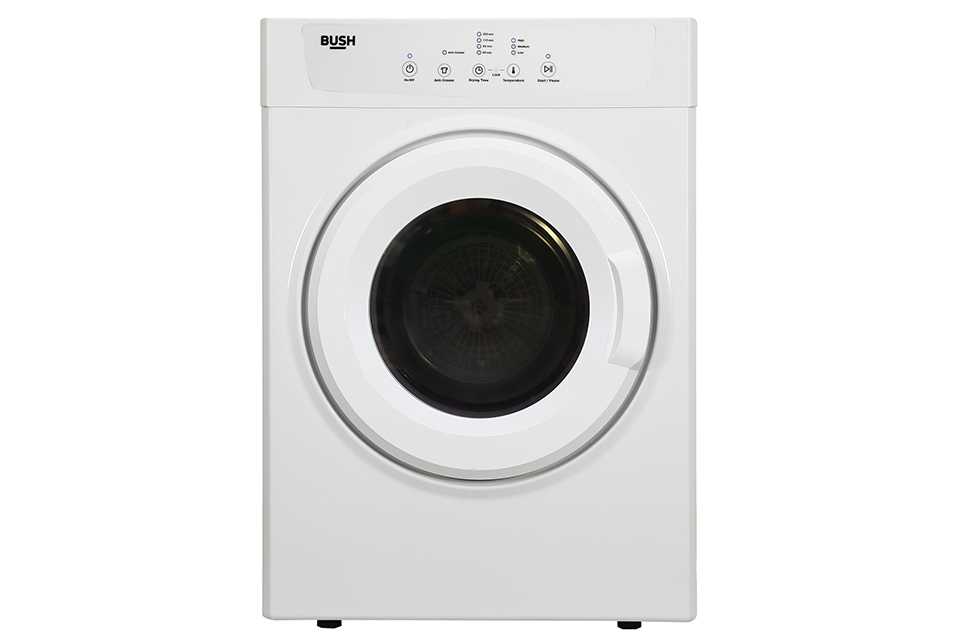 A white Bush vented 7kg tumble dryer.