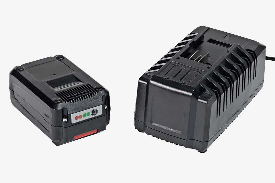 A close up image of a lawnmower battery.