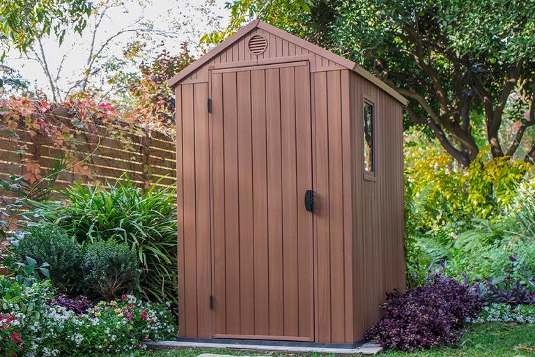 Keter Darwin 6x4 plastic shed in brown.