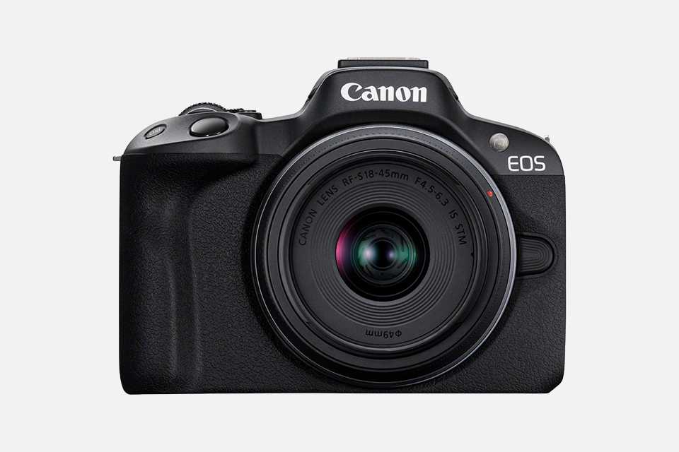 A Canon EOS R50 Mirrorless Camera With RFS 18-45mm Lens.
