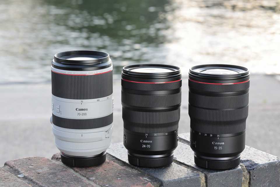 Canon RF lenses on display.