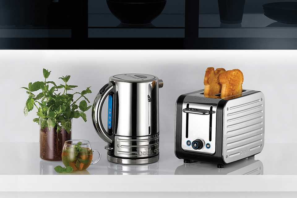 Dualit 2.3kW Architect kettle with 1.5 litre capacity in grey body with stainless steel panels.