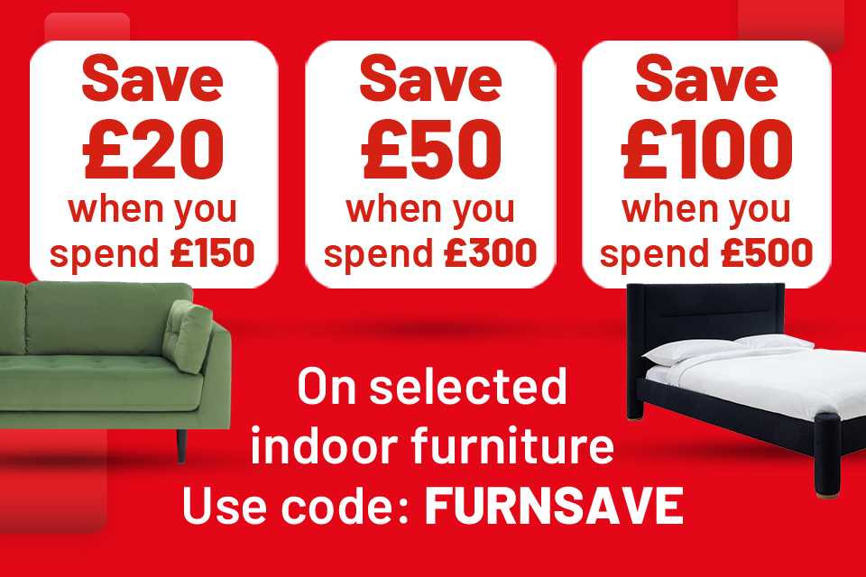 Spend more, save more. Includes beds, sofas and more. Use code: FURNSAVE.