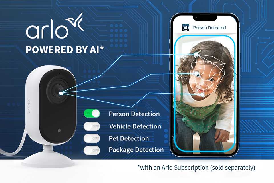 Demonstration of person detection AI-powered feature in Arlo security cameras.