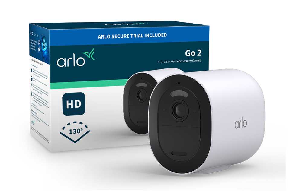 A white Arlo Go 2 3G/4G SIM outdoor security camera.