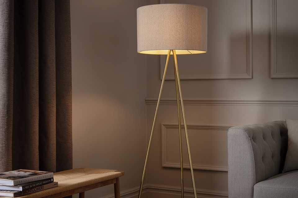 A cream Habitat lamp in a living room.