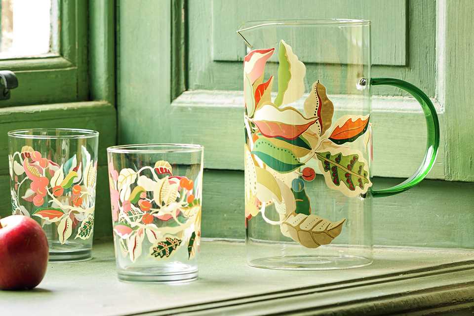 Habitat x Sanderson & National Trust Berries Glass Jug.