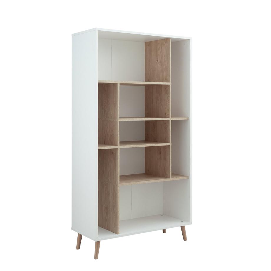 Scandi white and oak shelving unit.