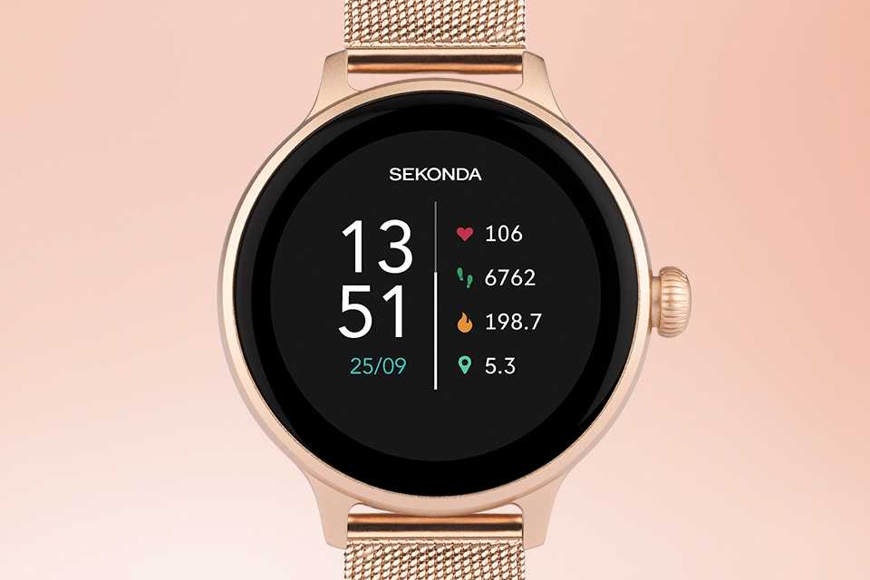 A Sekonda women's rose gold mesh strap smartwatch.