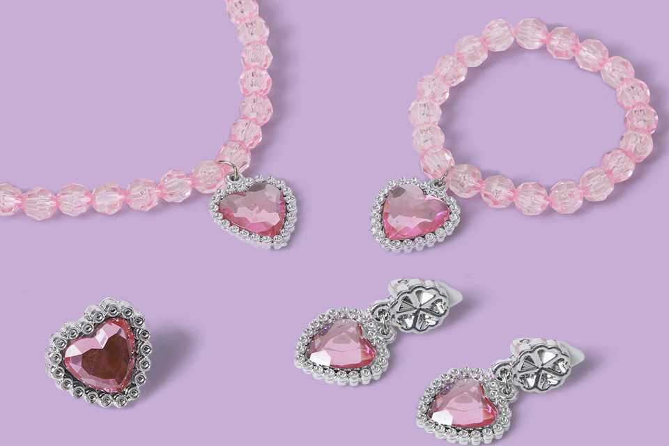 Flitzy Pink Crystal Style Heart Charm Jewellery Set.