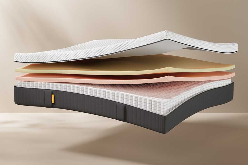 Cutaway view of an Emma Original Lite mattress showing foam layers and pocket springs.