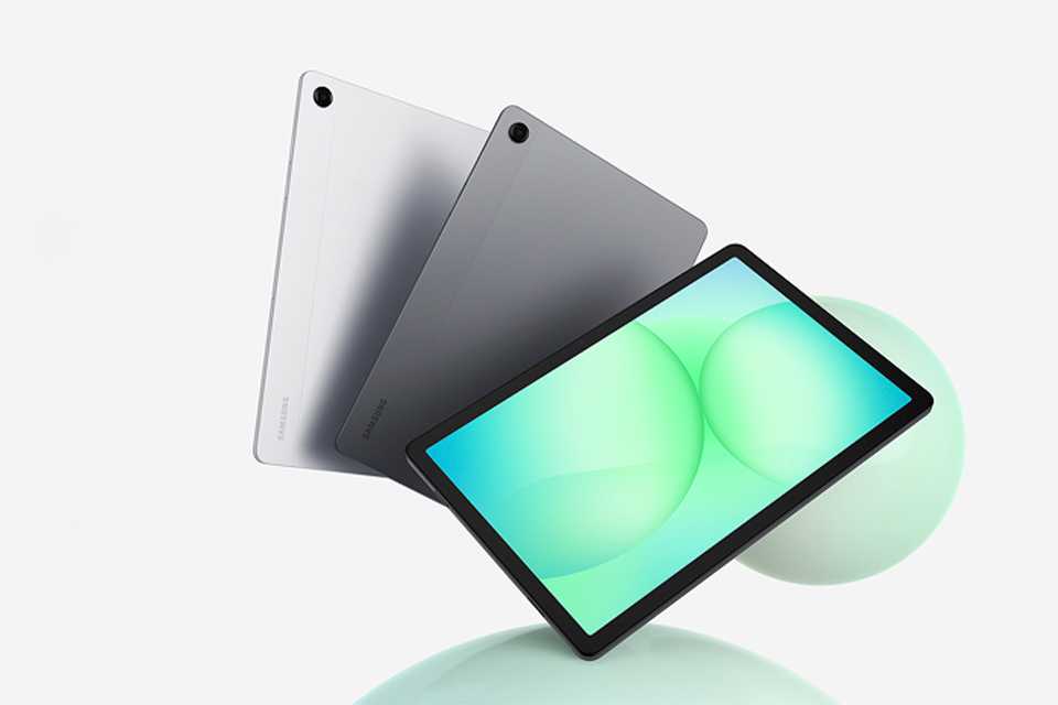 Three Samsung Galaxy Tab A11+ displayed against a white background.