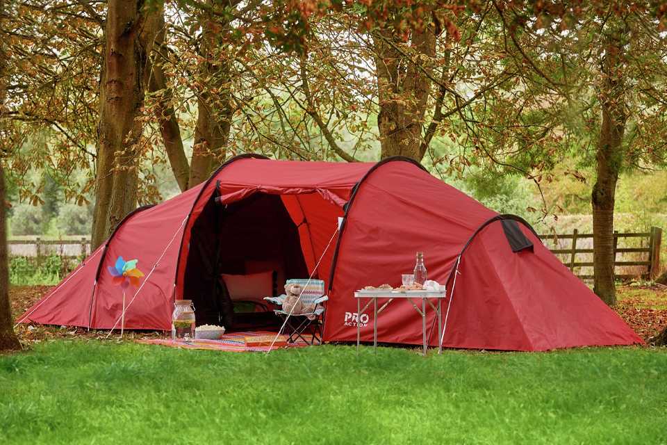 Pro Action 6 Man 3 Room Tunnel Camping Tent in red colour.