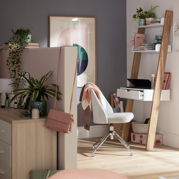 Ladder desk in bedroom.
