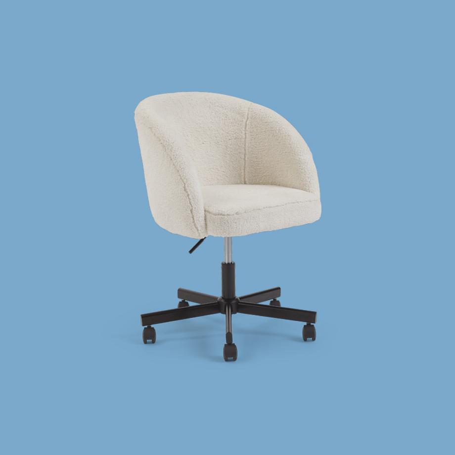White faux fur office chair.