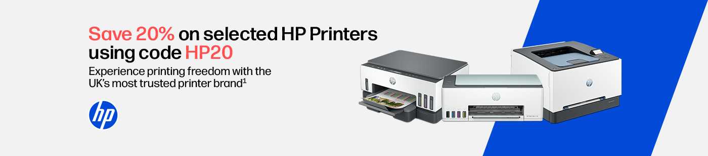 Save 20% on selected HP printers using code HP20.