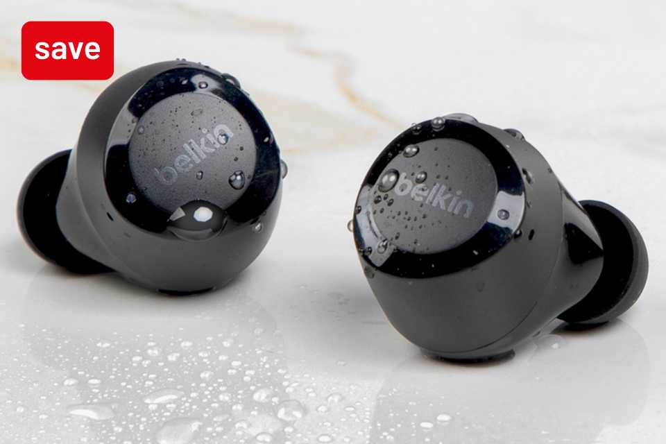 Save 25% on Belkin SoundForm Bolt TWS earbuds black.