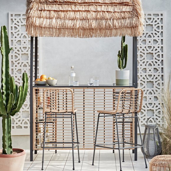 Tiki style rattan garden bar.