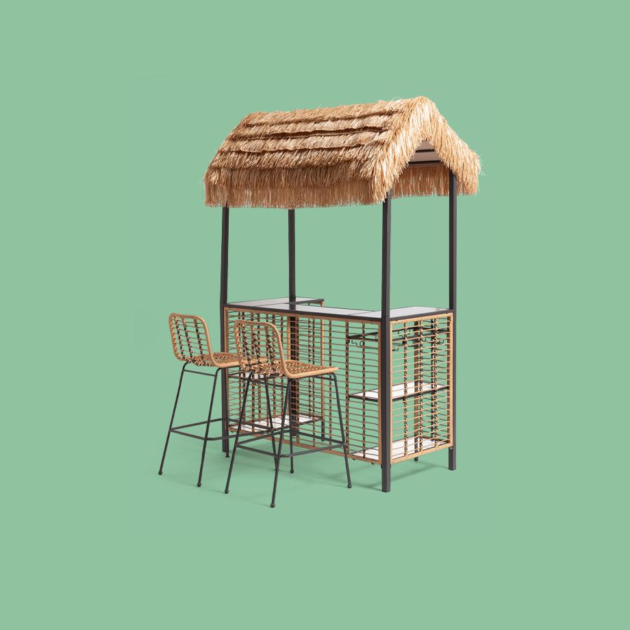 Tiki style rattan garden bar.