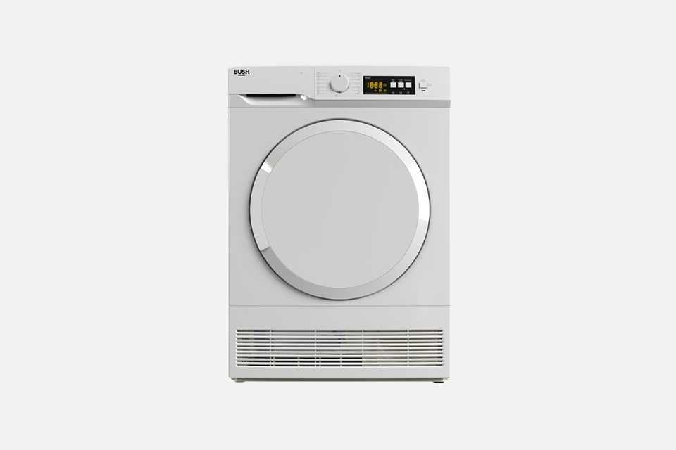 A Bush white 7kg condenser tumble dryer.